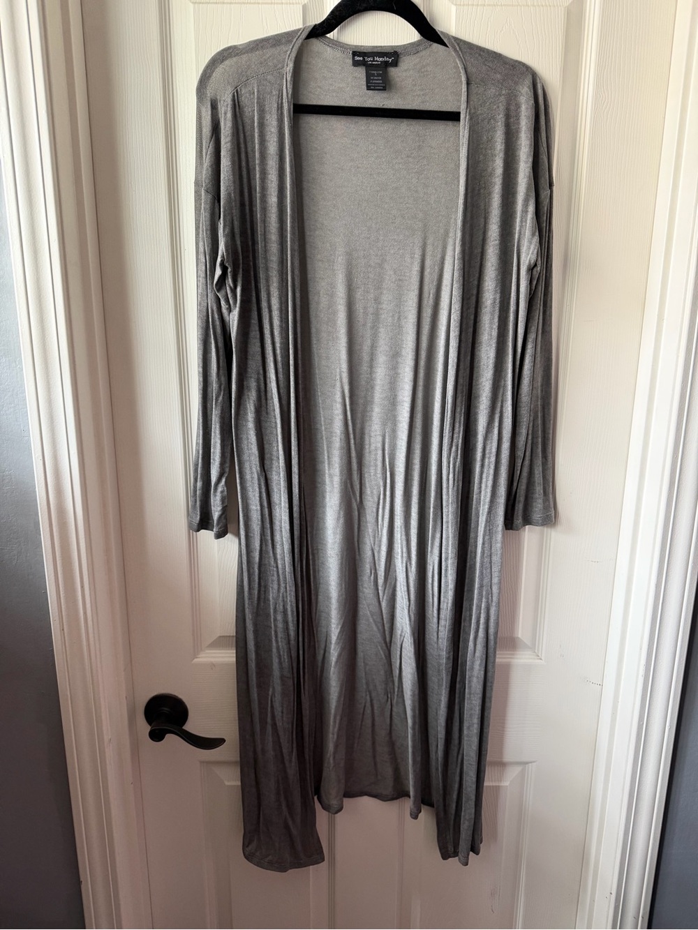 Silver Gray Open-Front Long Cardigan - Stretchy